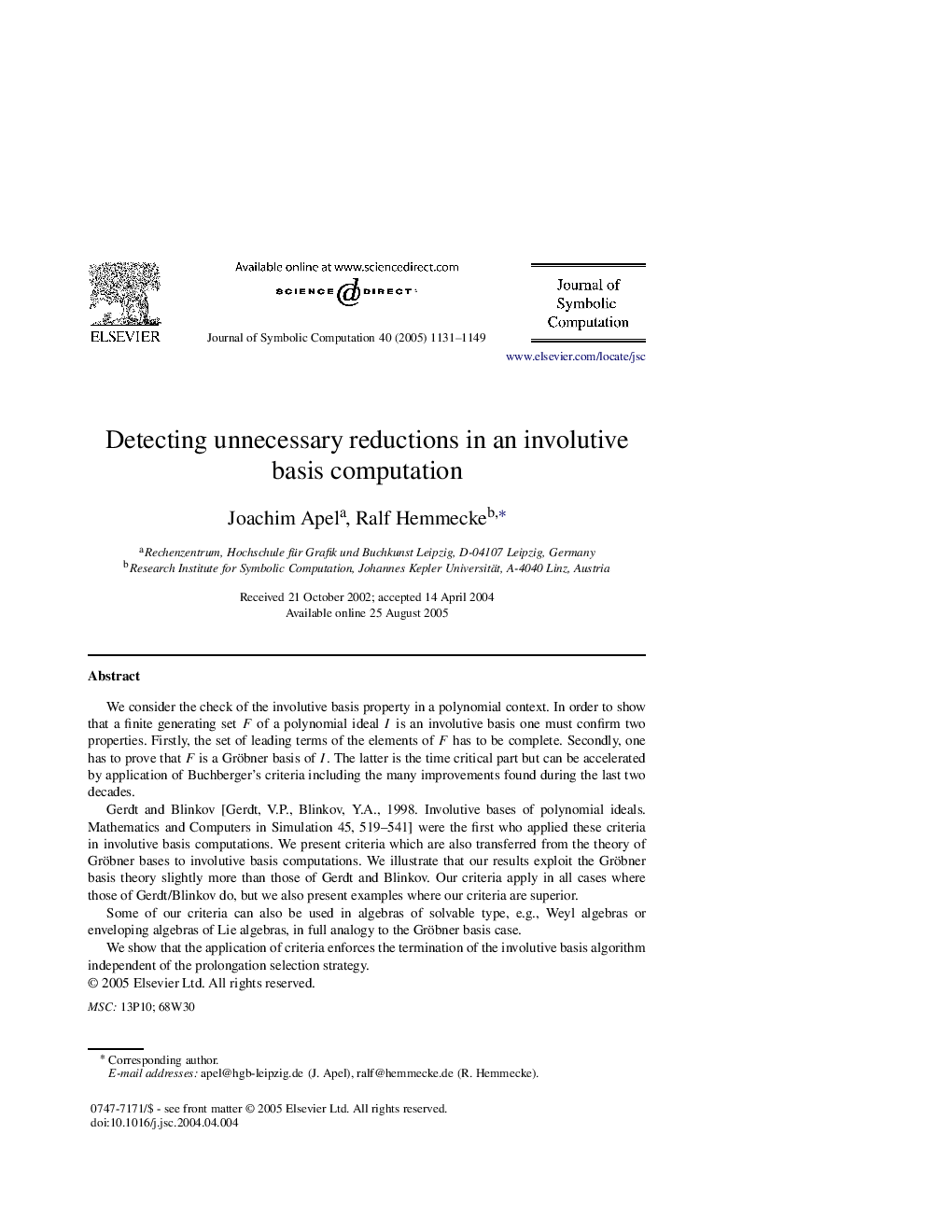 Detecting unnecessary reductions in an involutive basis computation