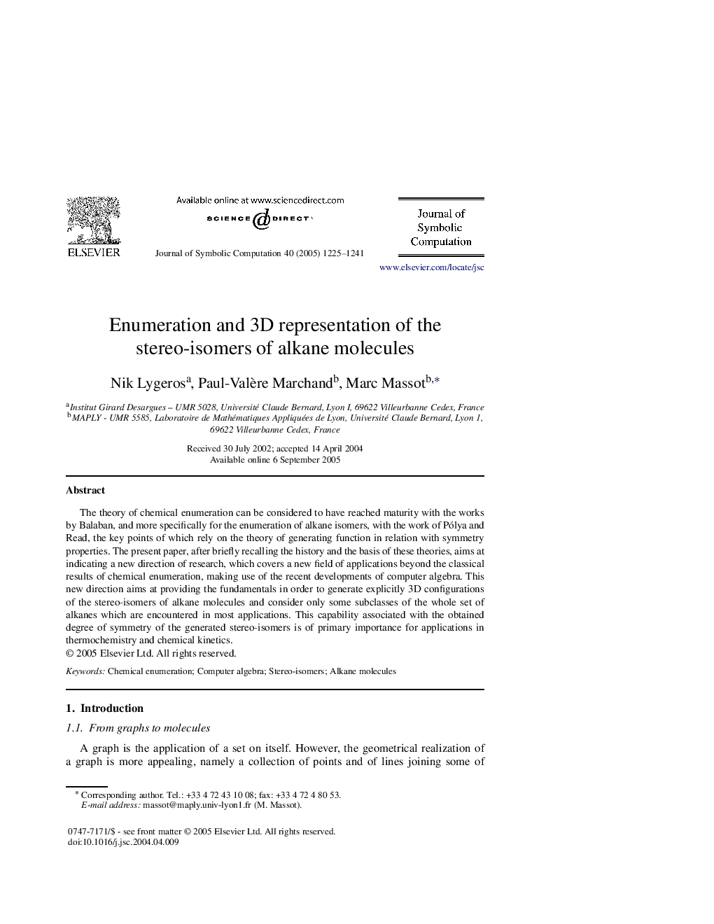 Enumeration and 3D representation of the stereo-isomers of alkane molecules