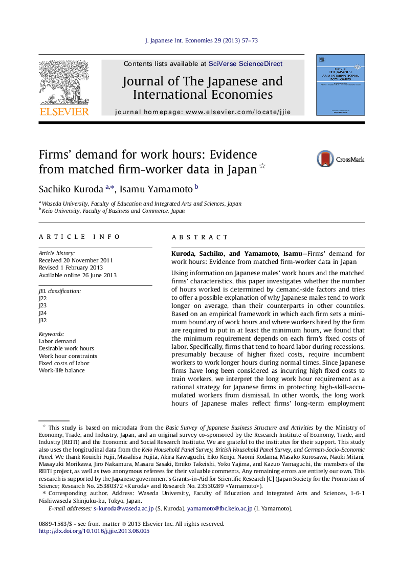 Firms' demand for work hours: Evidence from matched firm-worker data in Japan