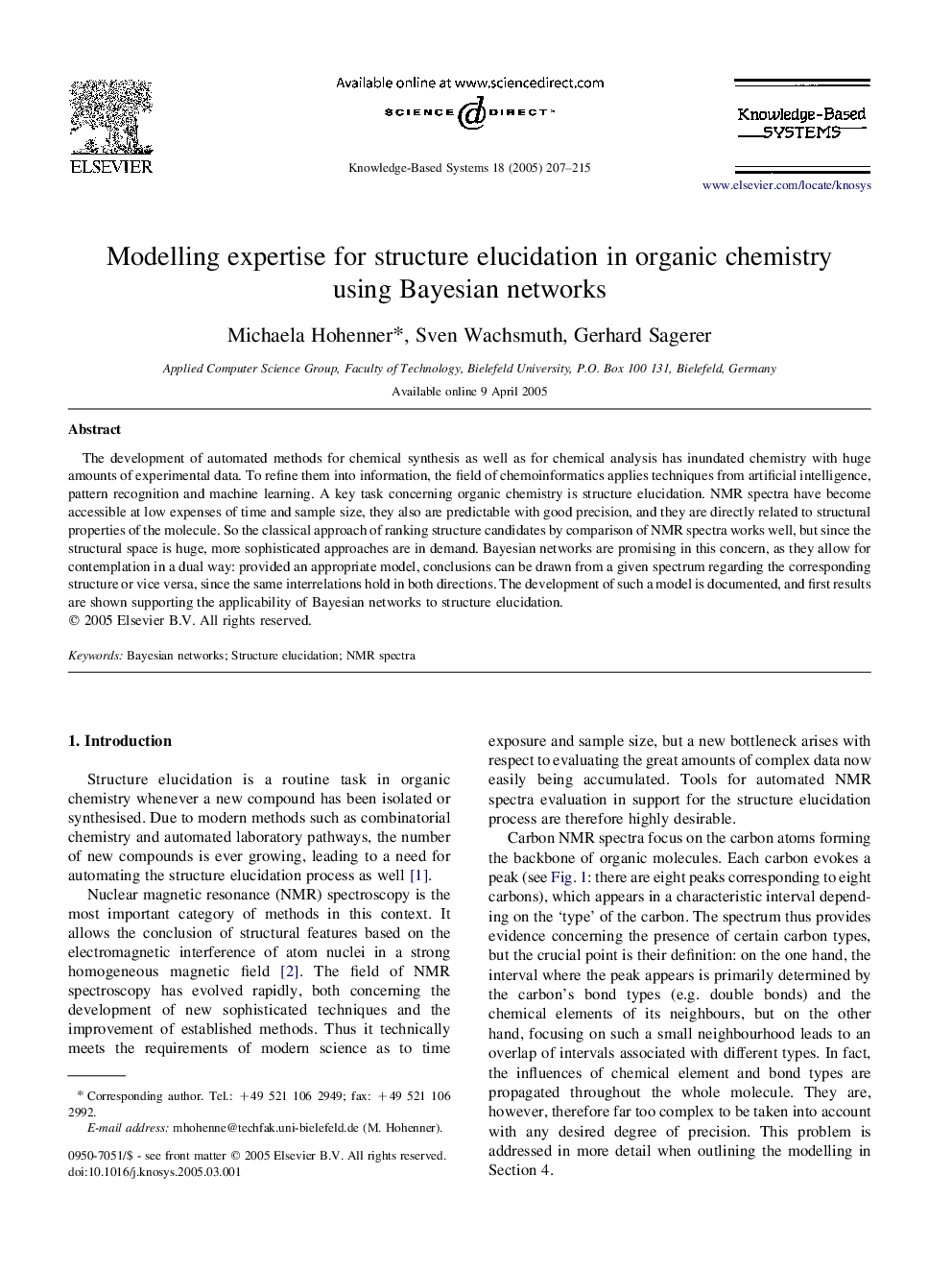 Modelling expertise for structure elucidation in organic chemistry using Bayesian networks