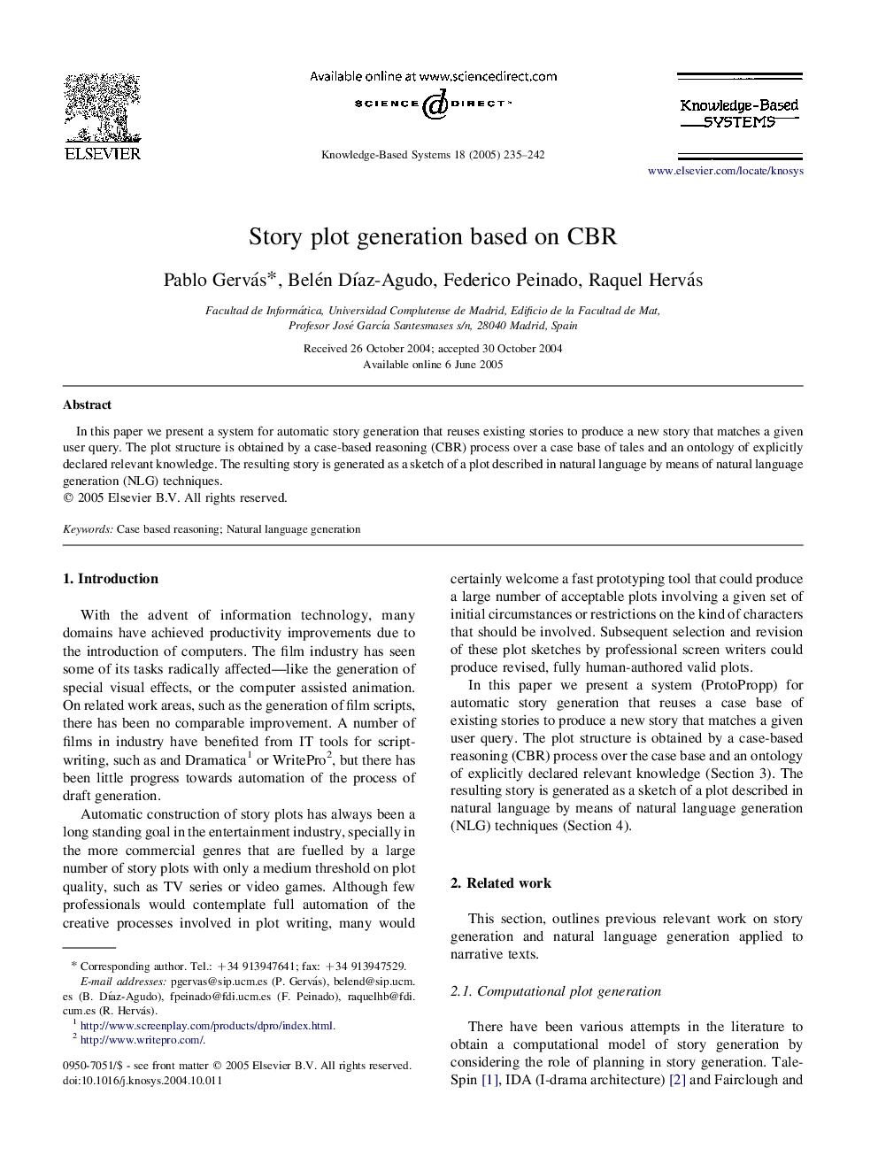 Story plot generation based on CBR