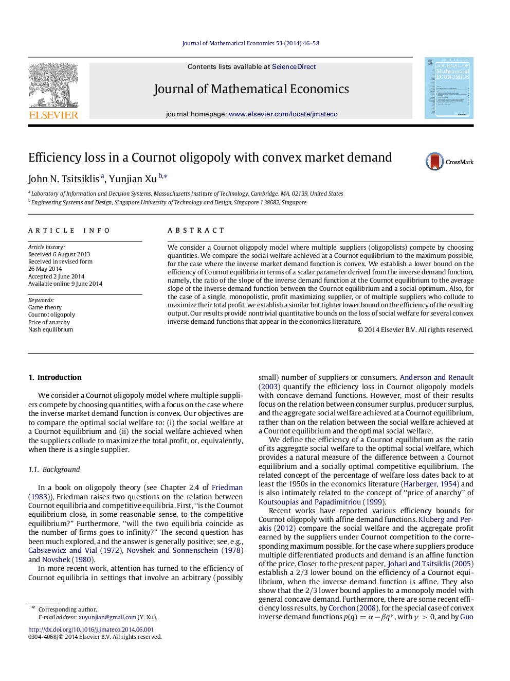 Efficiency loss in a Cournot oligopoly with convex market demand