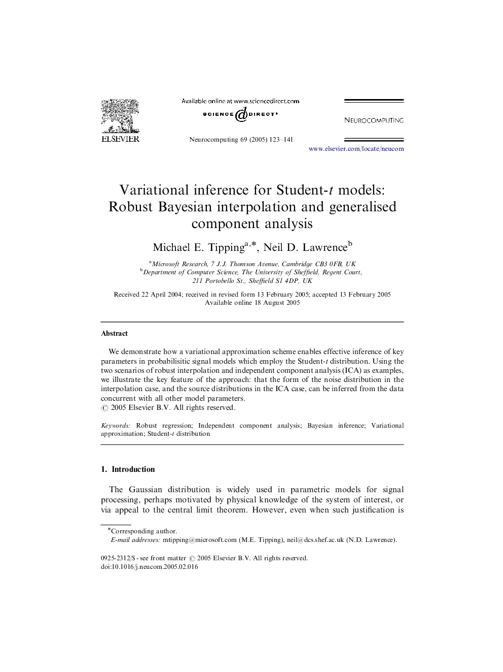 Variational inference for Student-t models: Robust Bayesian interpolation and generalised component analysis