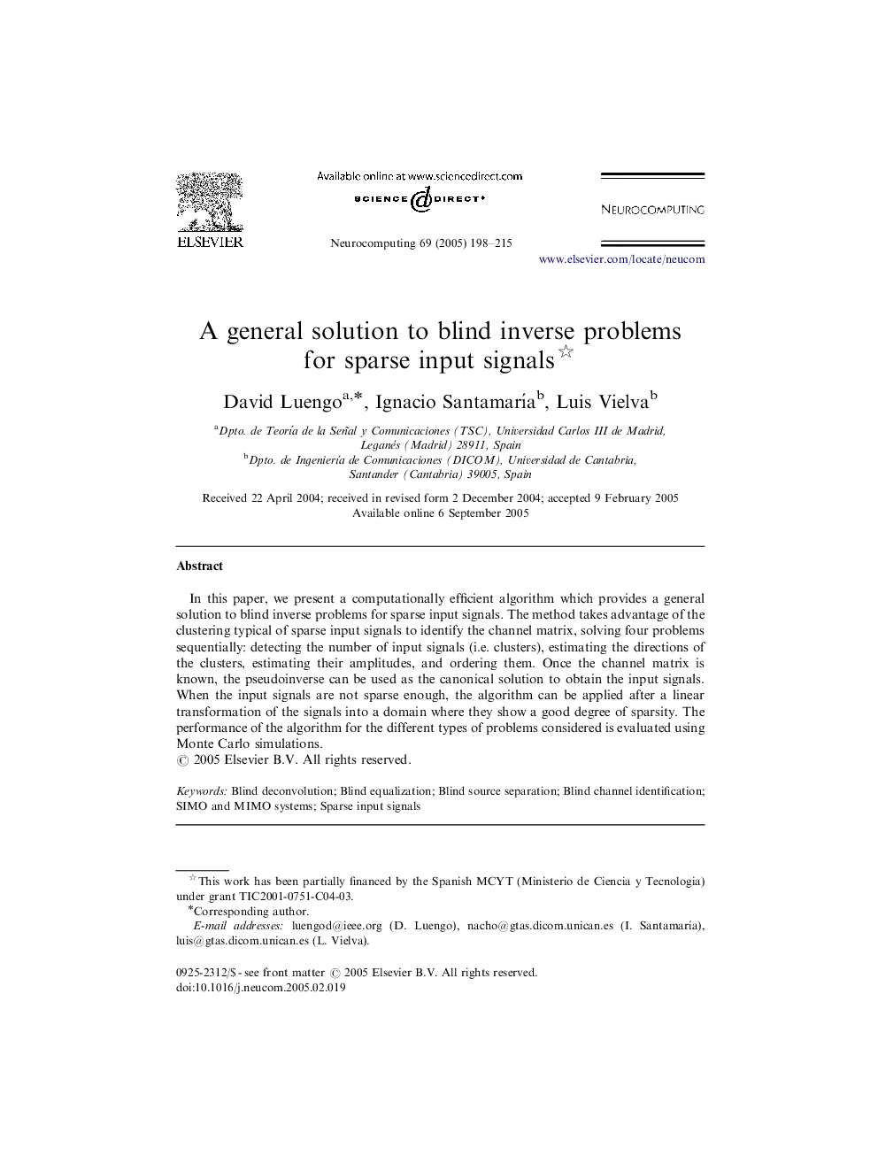 A general solution to blind inverse problems for sparse input signals