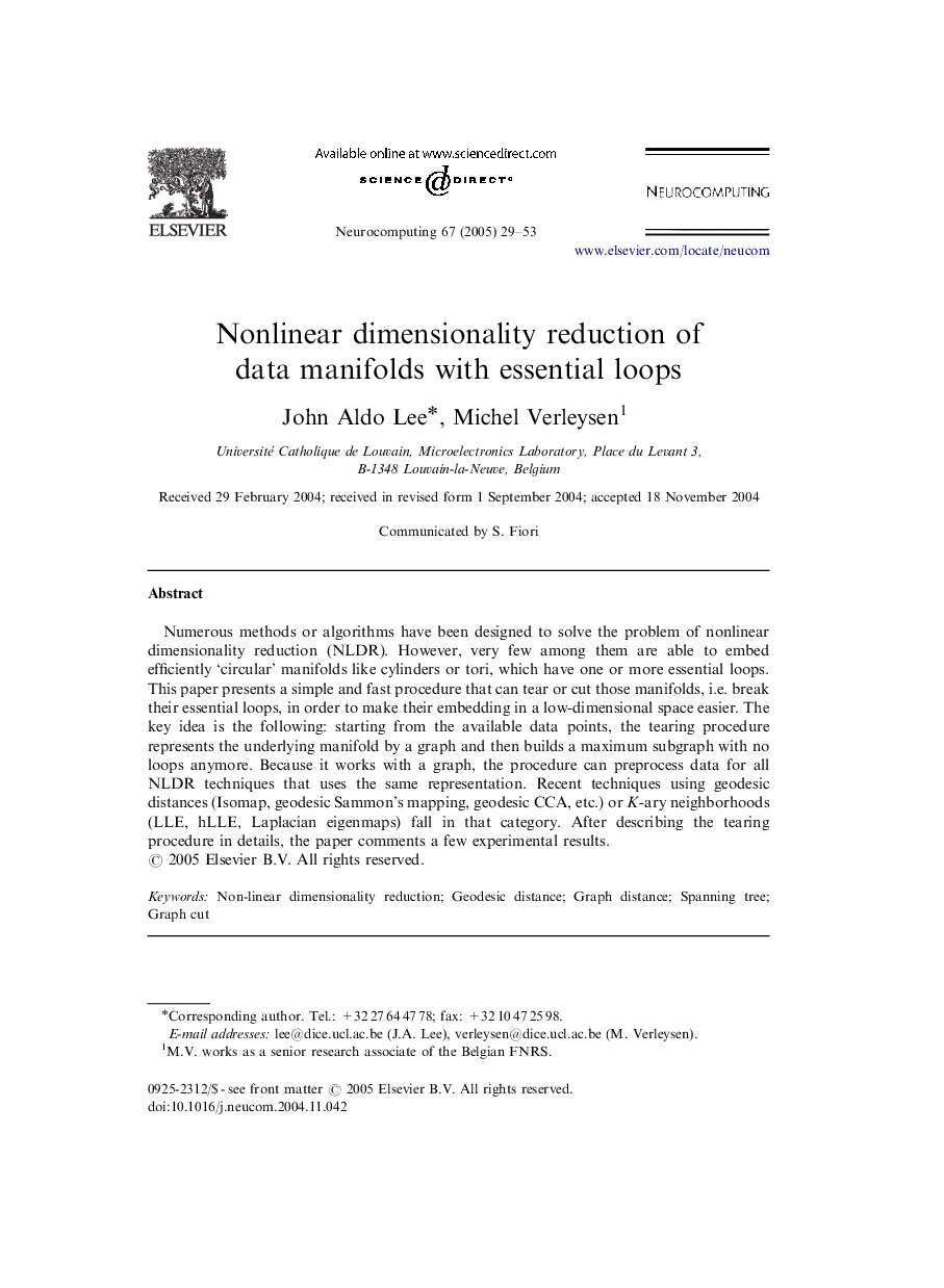 Nonlinear dimensionality reduction of data manifolds with essential loops