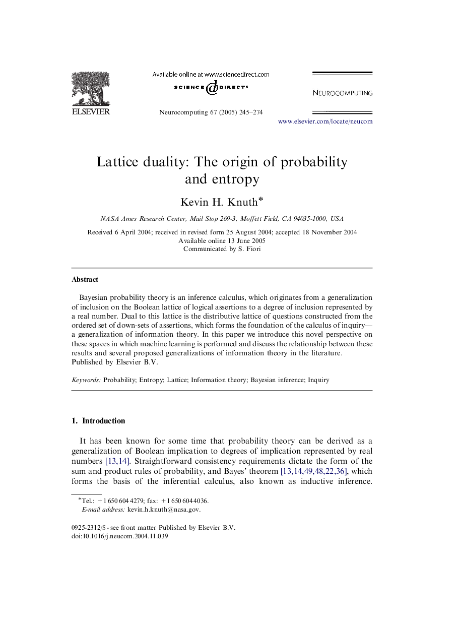 Lattice duality: The origin of probability and entropy