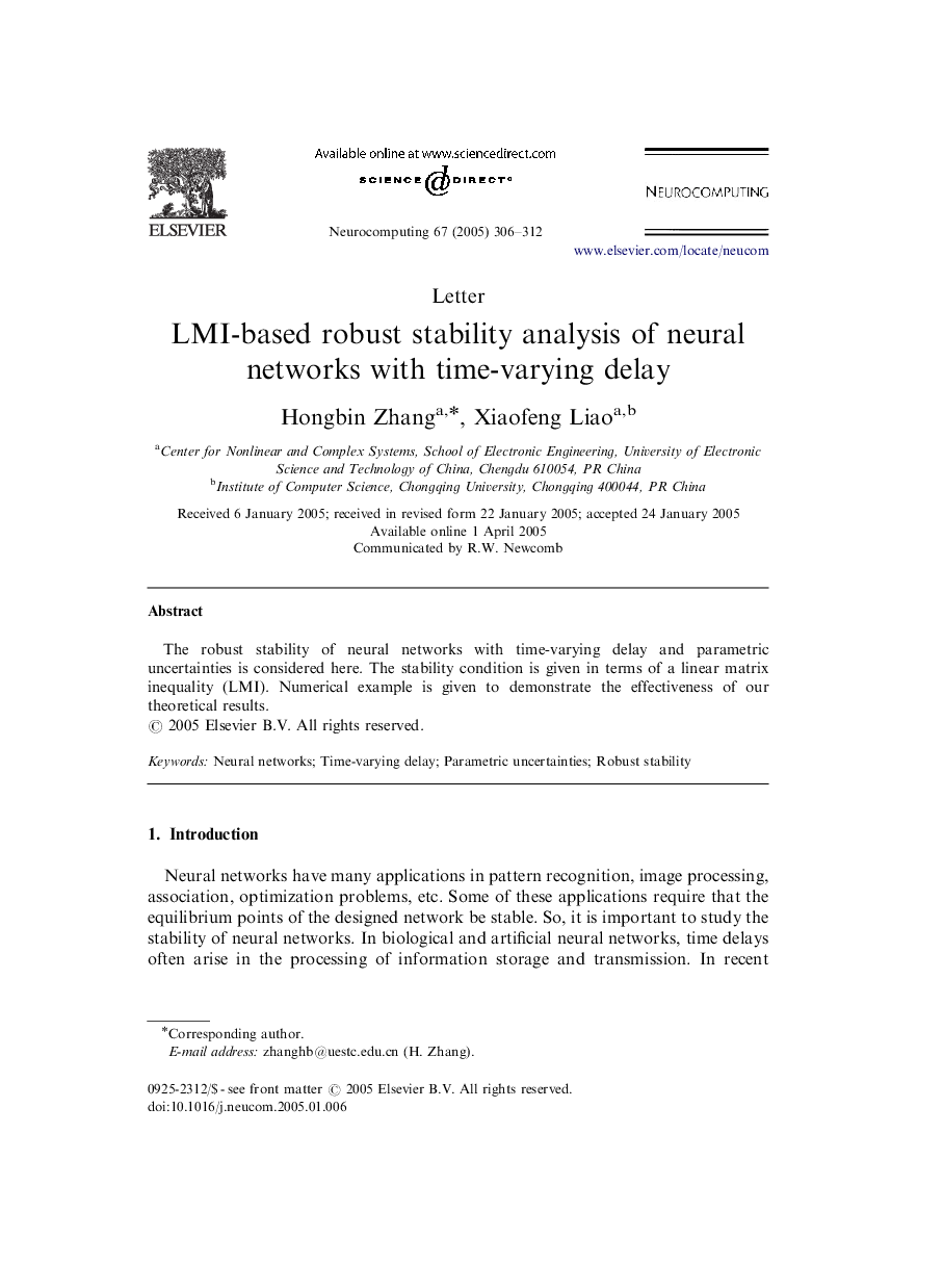 LMI-based robust stability analysis of neural networks with time-varying delay