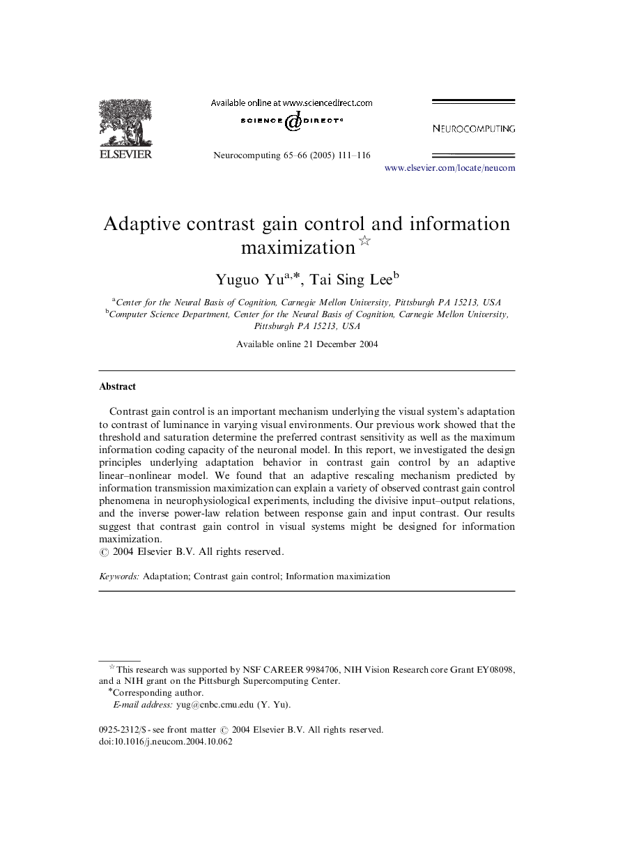 Adaptive contrast gain control and information maximization