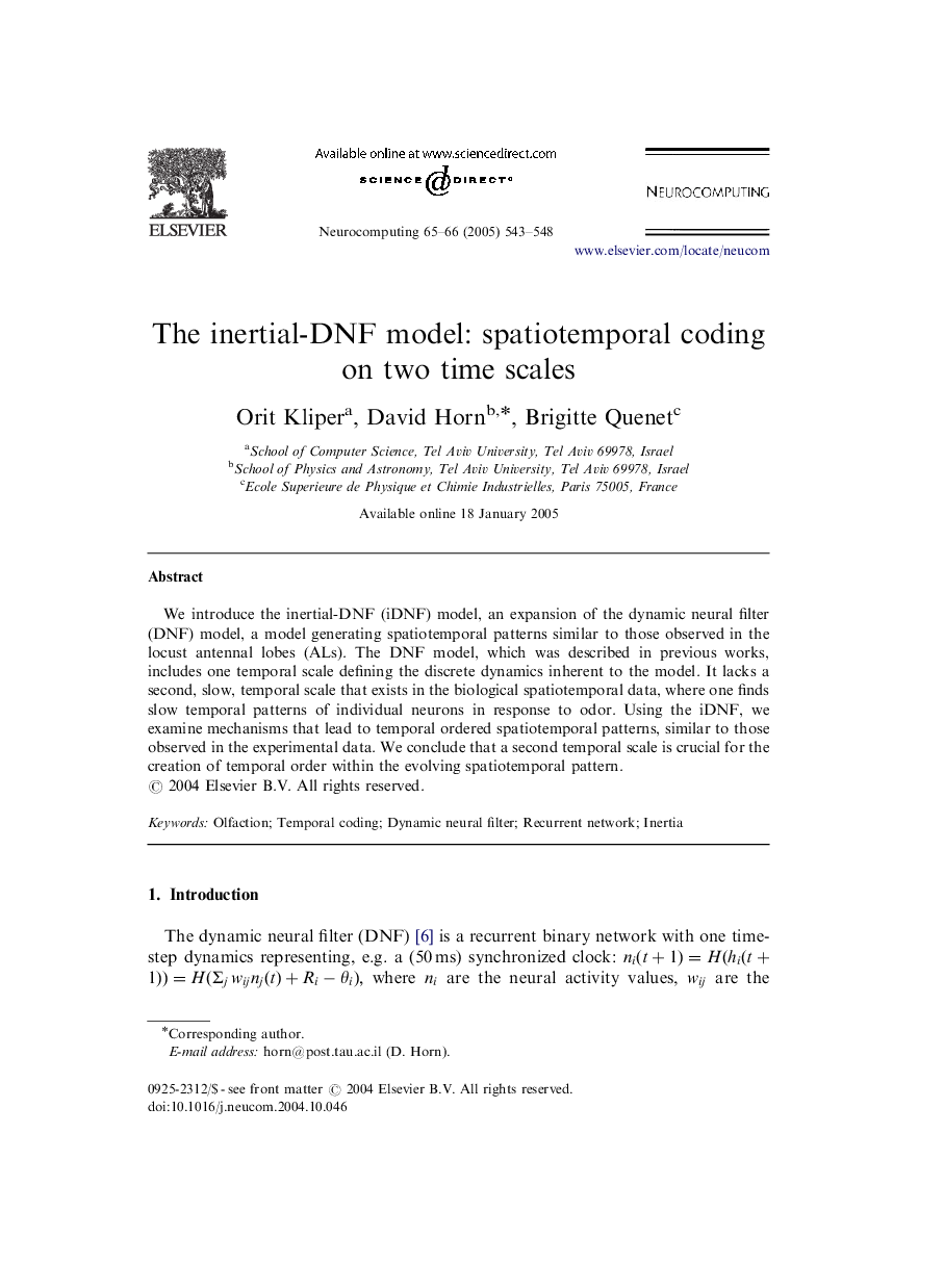 The inertial-DNF model: spatiotemporal coding on two time scales