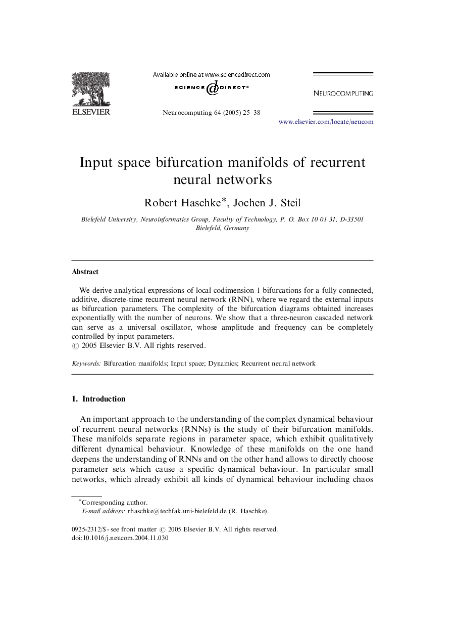 Input space bifurcation manifolds of recurrent neural networks