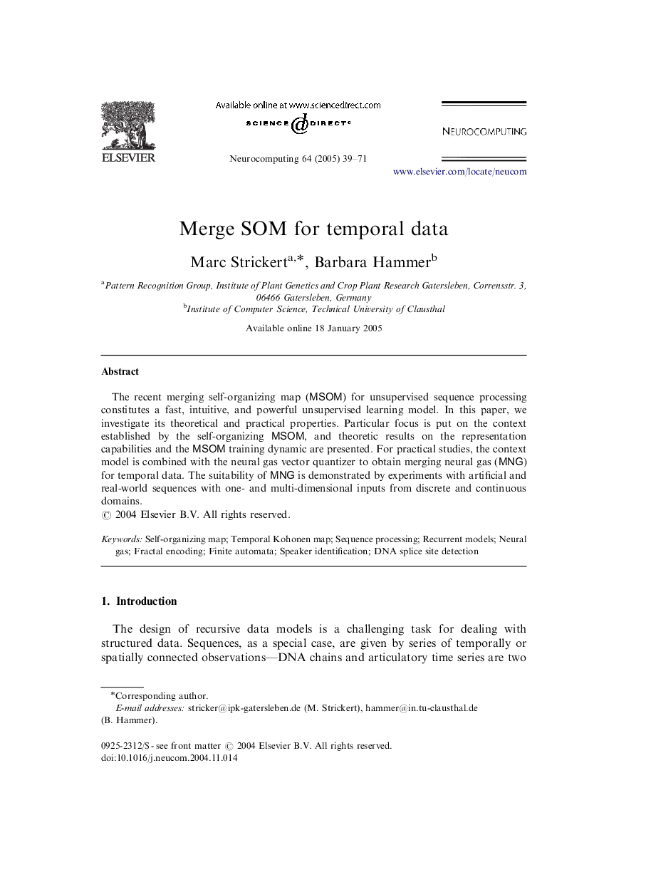 Merge SOM for temporal data