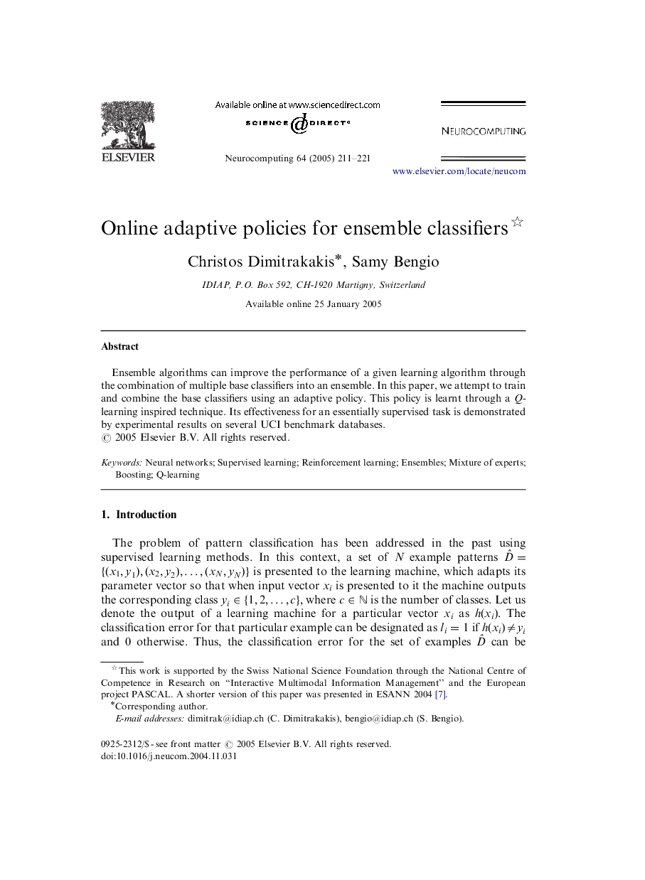 Online adaptive policies for ensemble classifiers