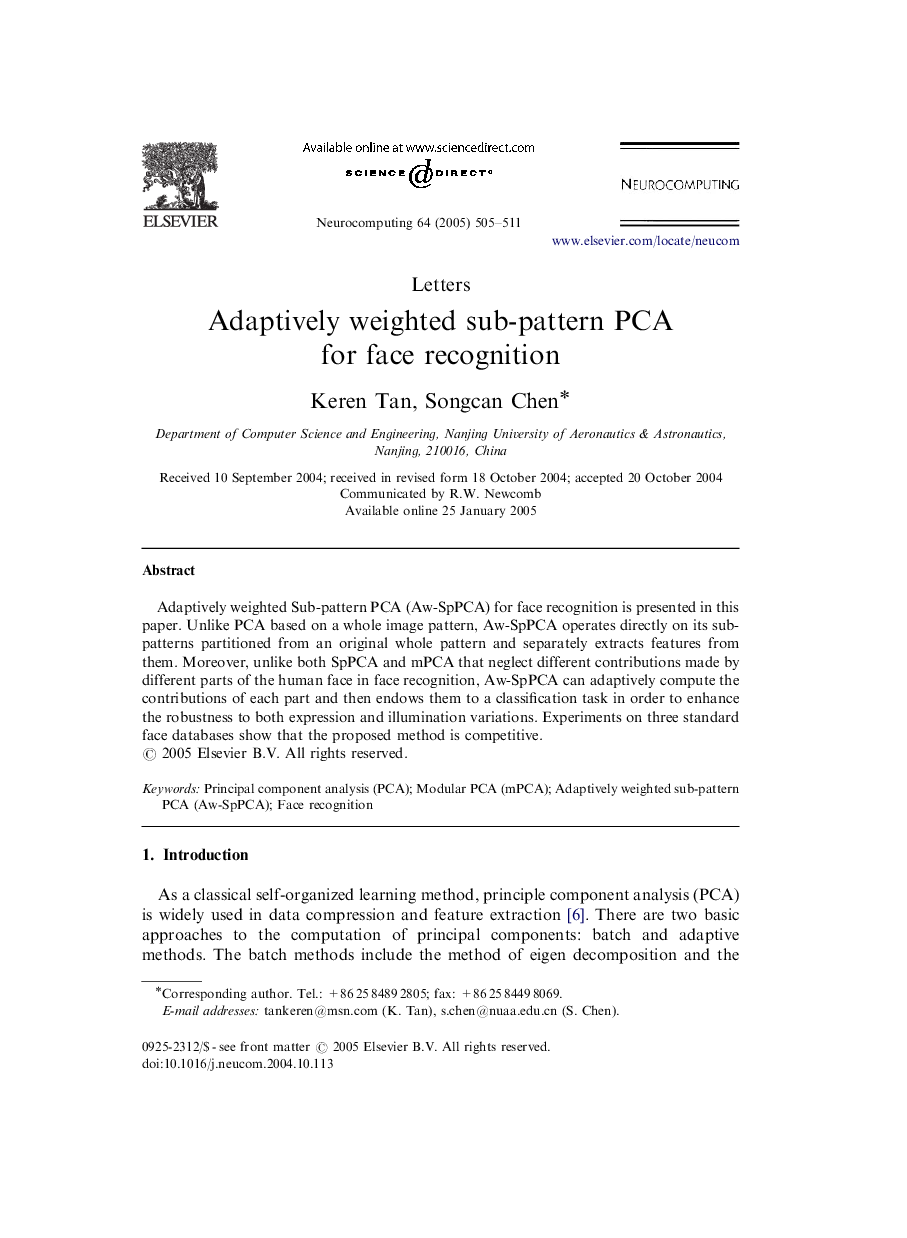 Adaptively weighted sub-pattern PCA for face recognition