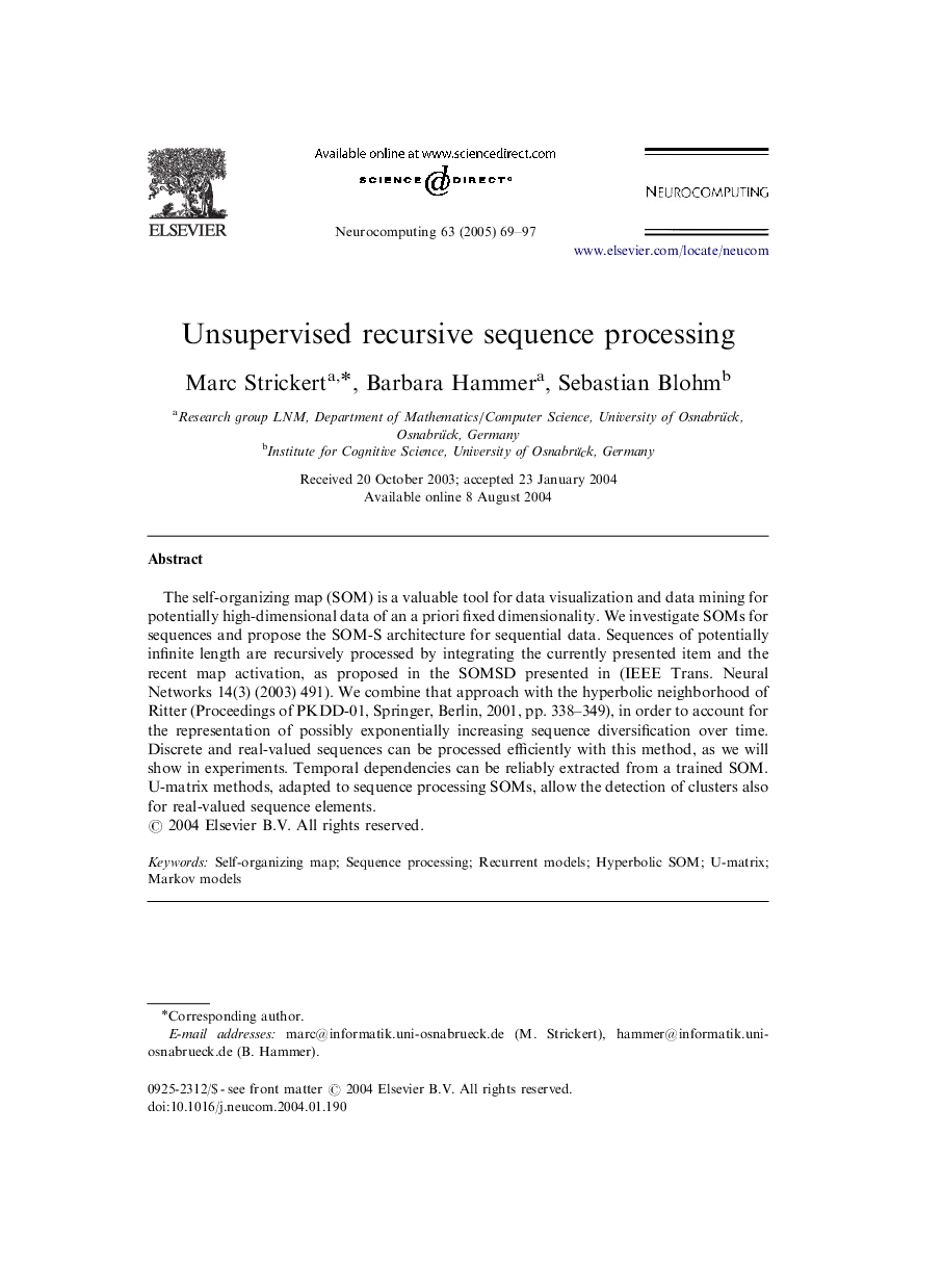 Unsupervised recursive sequence processing