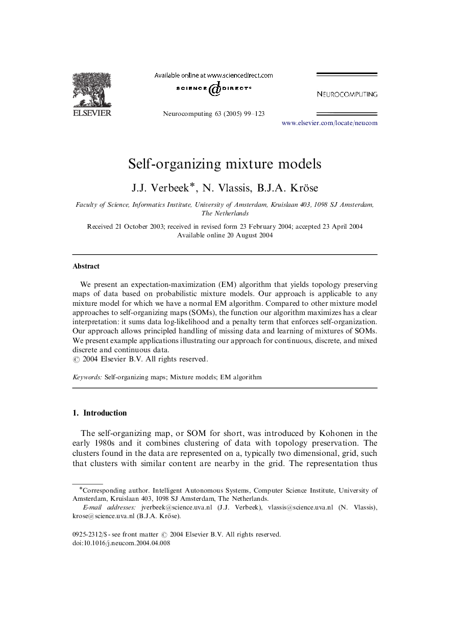 Self-organizing mixture models