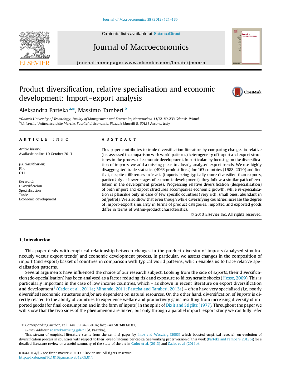 Product diversification, relative specialisation and economic development: Import–export analysis