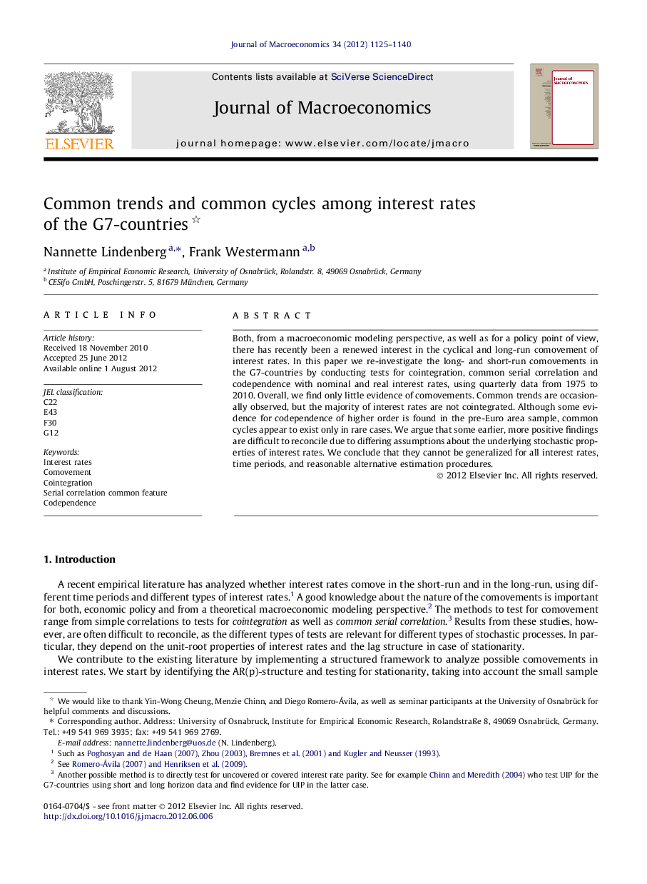 Common trends and common cycles among interest rates of the G7-countries