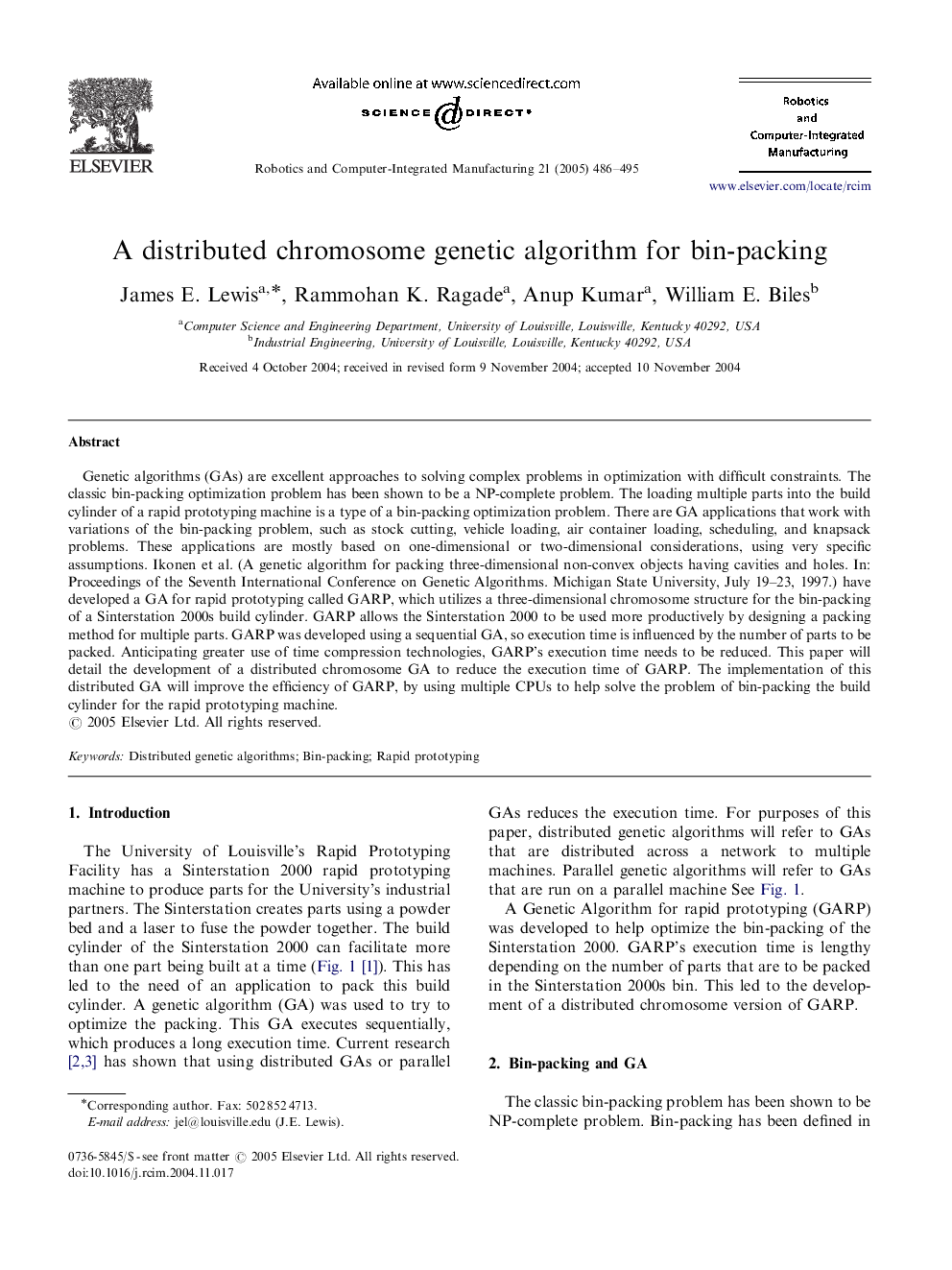 A distributed chromosome genetic algorithm for bin-packing