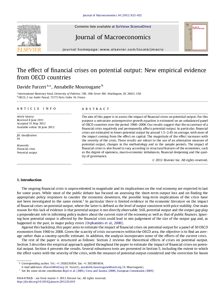 عکس صفحه اول مقاله: The effect of financial crises on potential output: New empirical evidence from OECD countries The effect of financial crises on potential output: New empirical evidence from OECD countries
