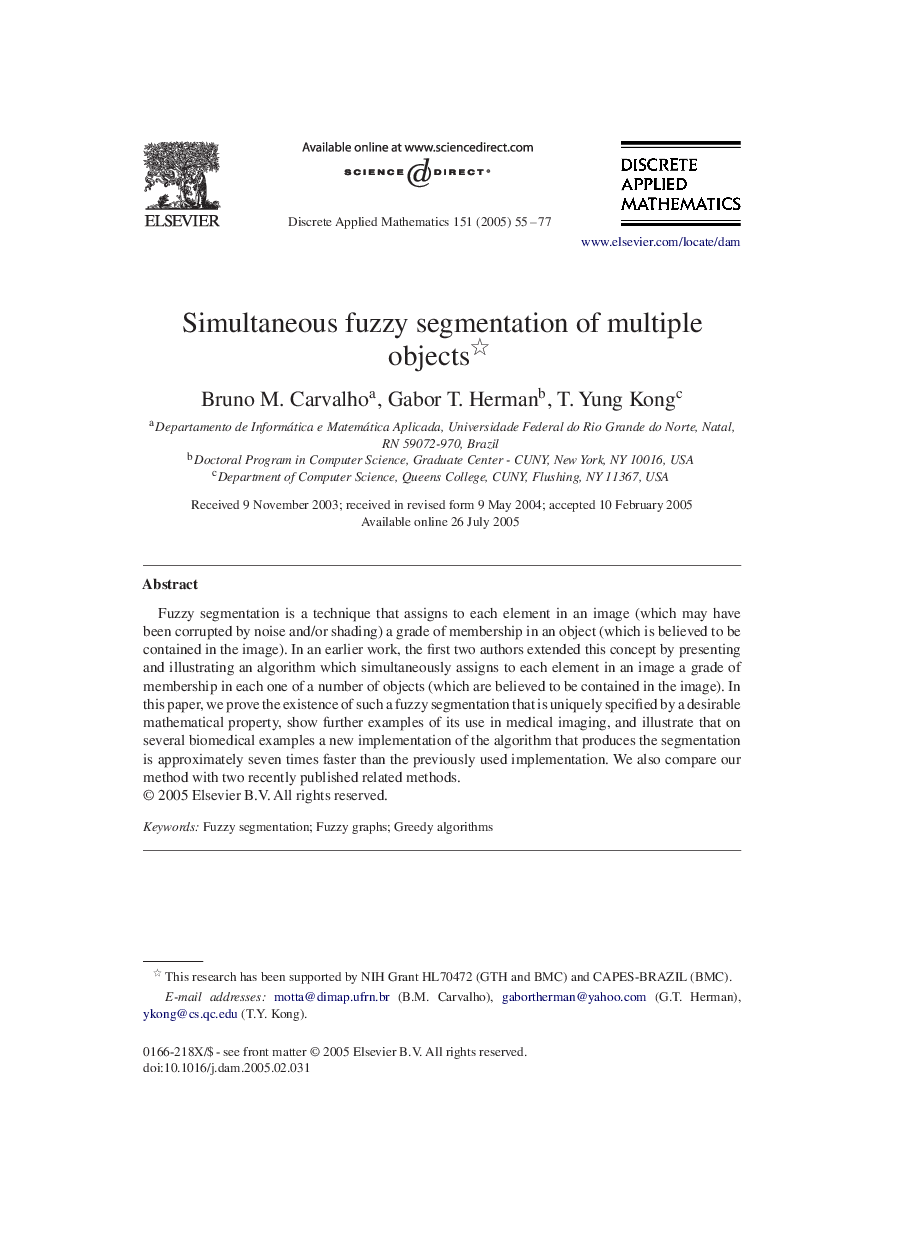 Simultaneous fuzzy segmentation of multiple objects