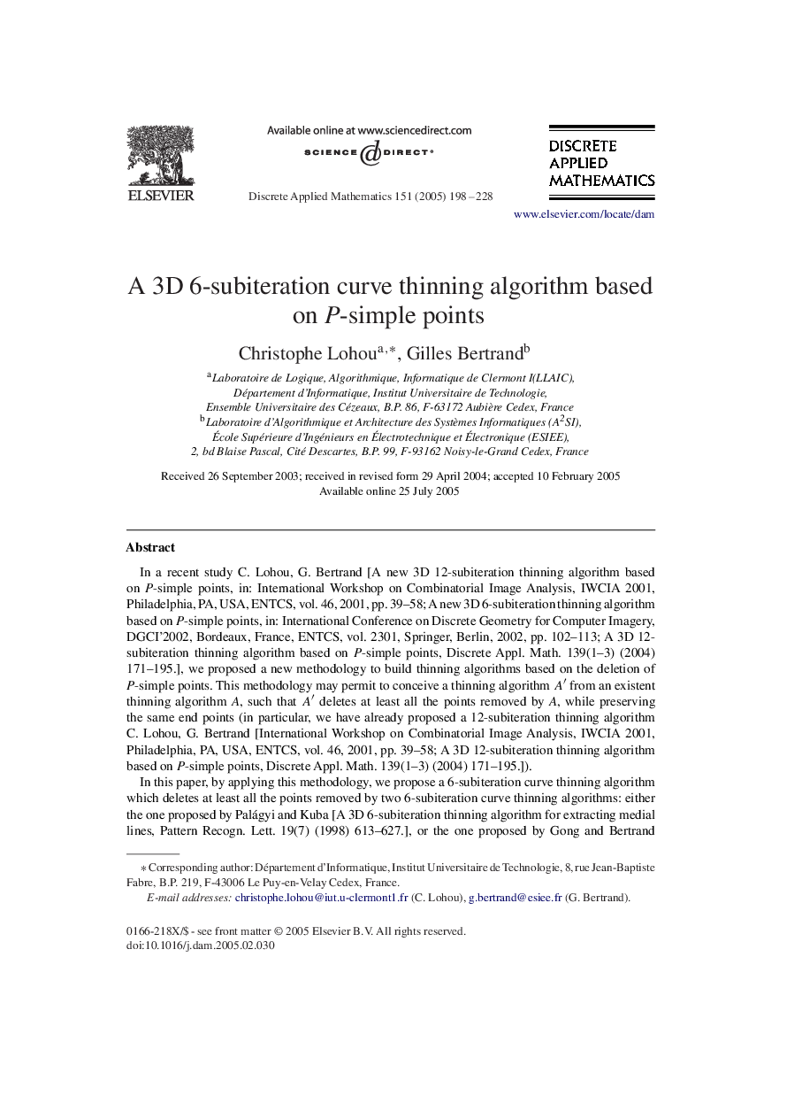 A 3D 6-subiteration curve thinning algorithm based on P-simple points