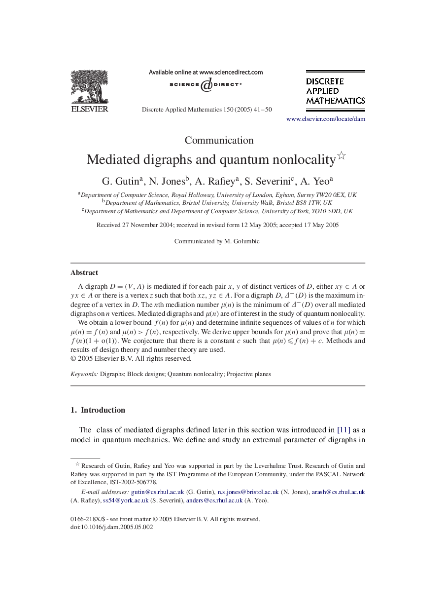 Mediated digraphs and quantum nonlocality