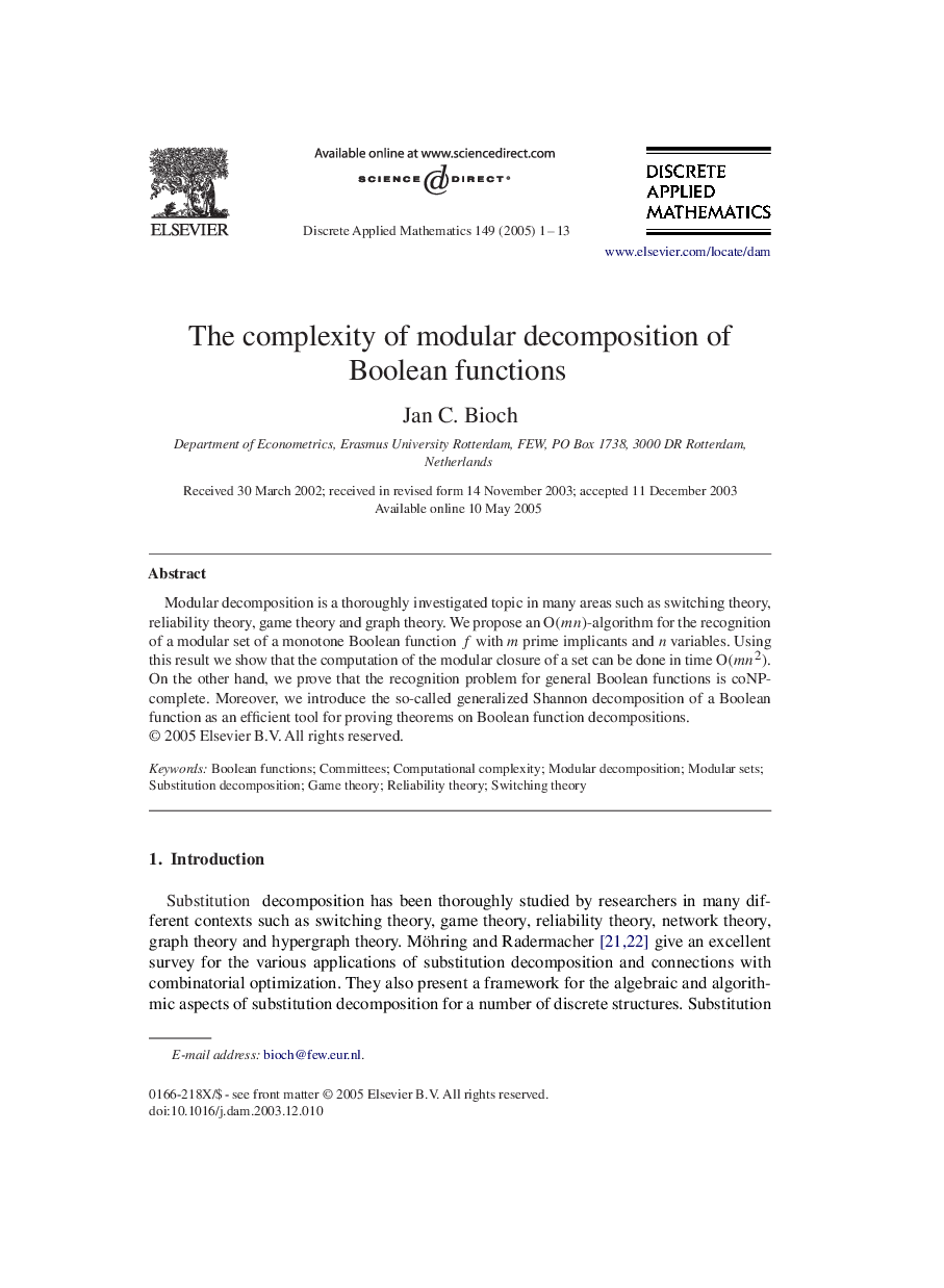 The complexity of modular decomposition of Boolean functions