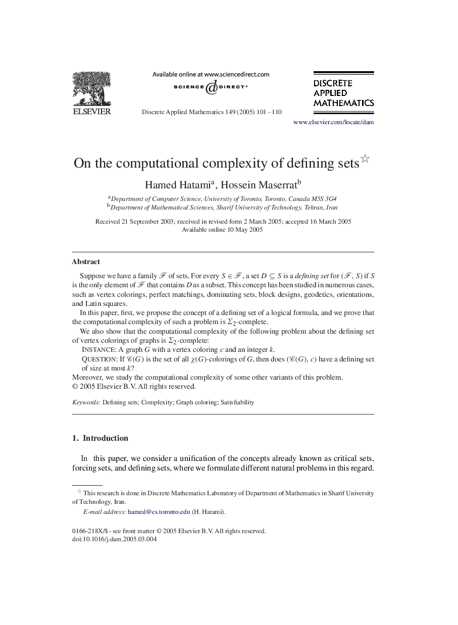 On the computational complexity of defining sets