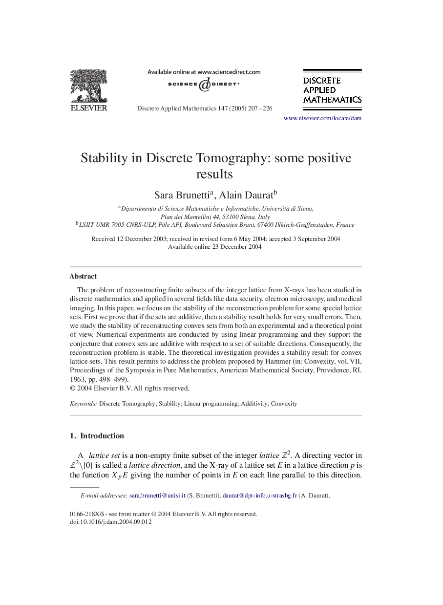 Stability in Discrete Tomography: some positive results