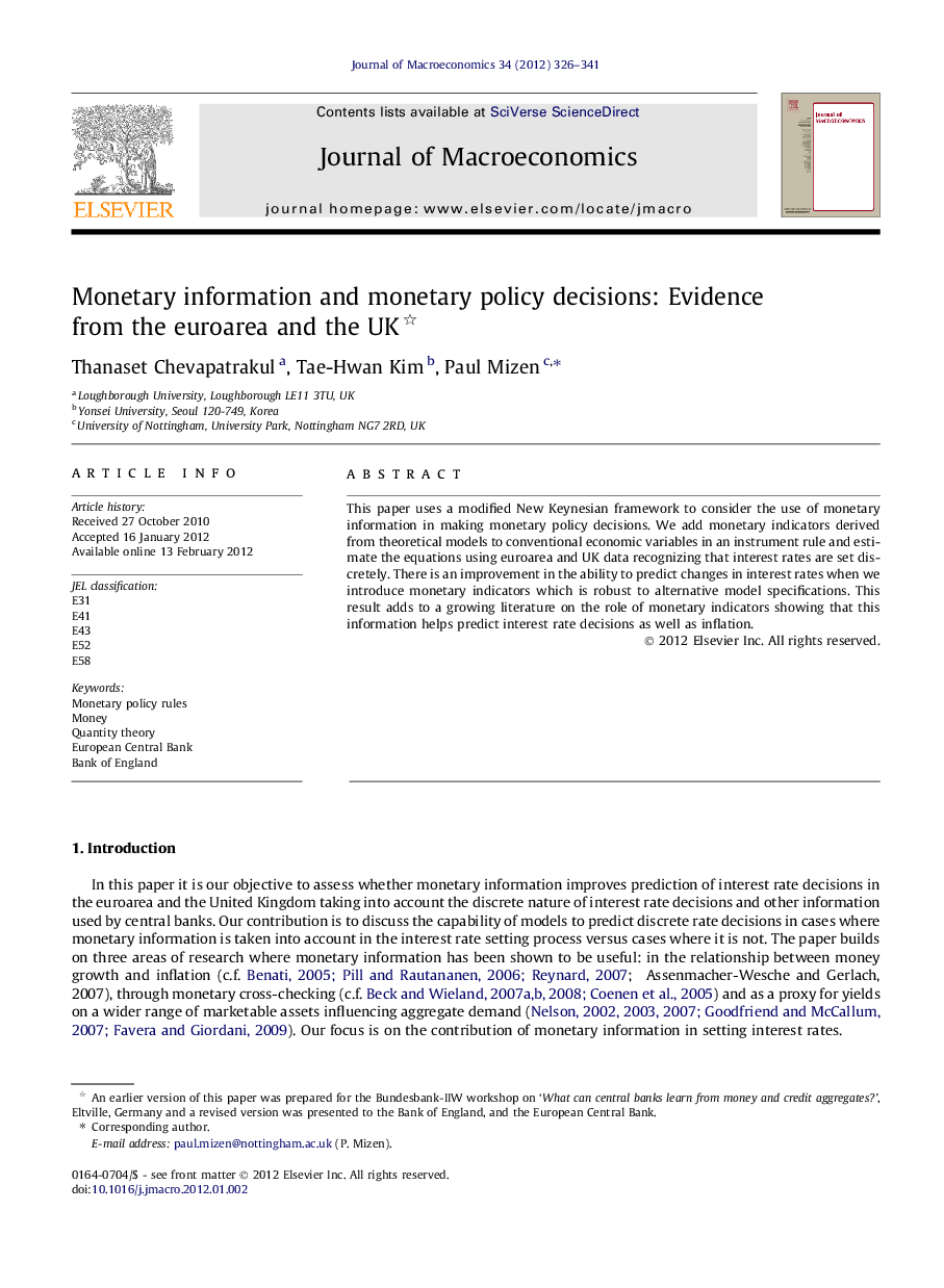 Monetary information and monetary policy decisions: Evidence from the euroarea and the UK