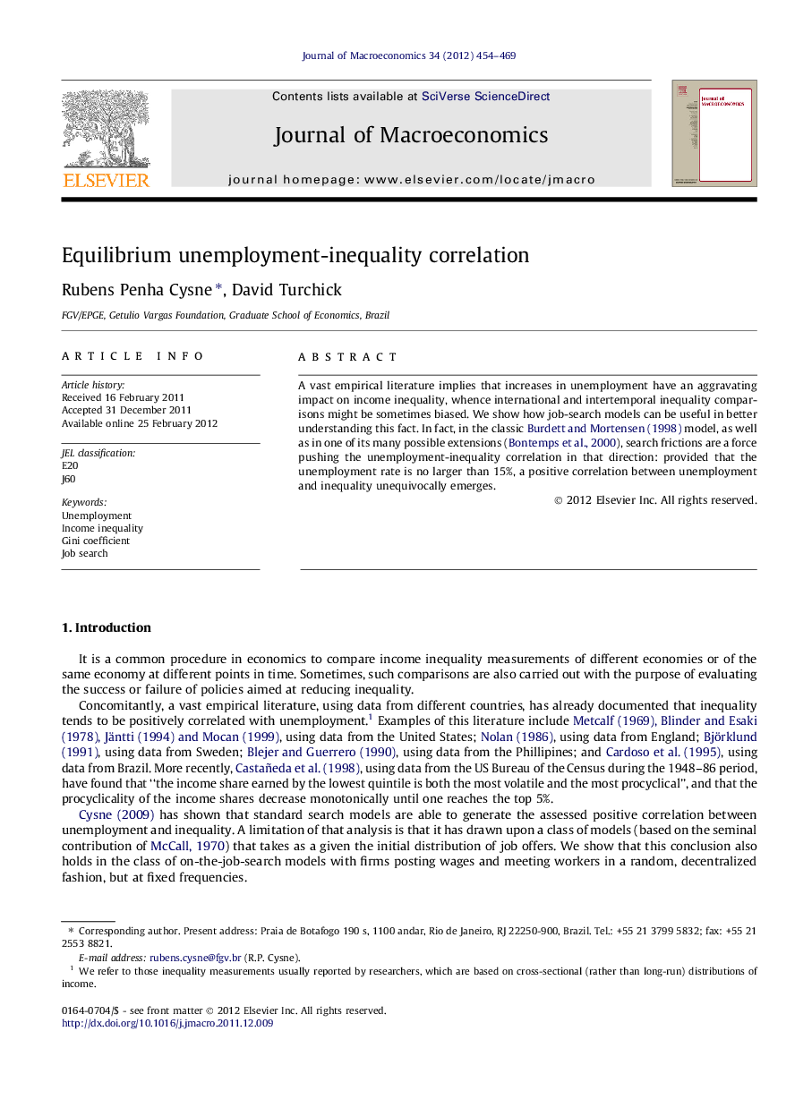 Equilibrium unemployment-inequality correlation