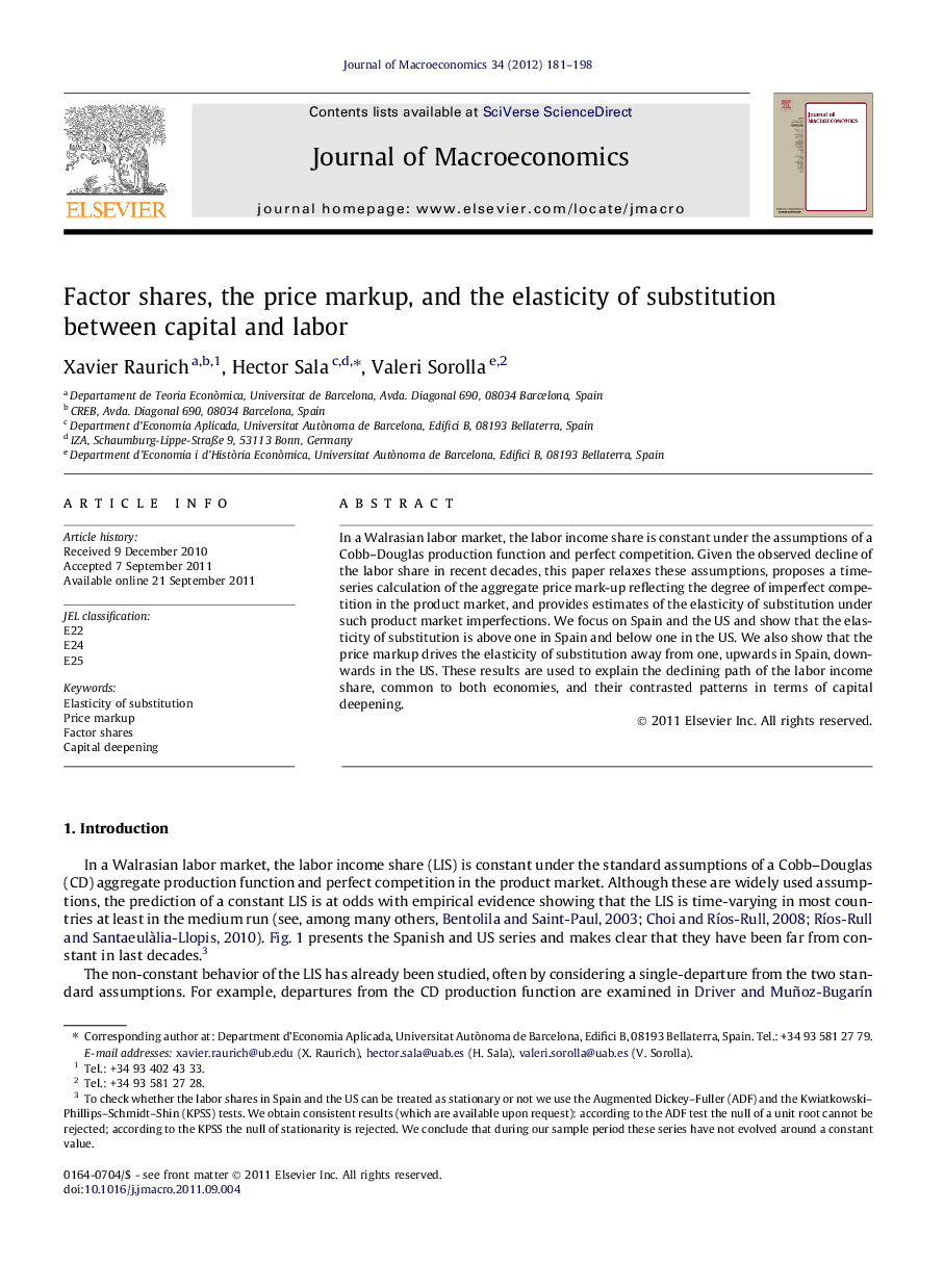 Factor shares, the price markup, and the elasticity of substitution between capital and labor