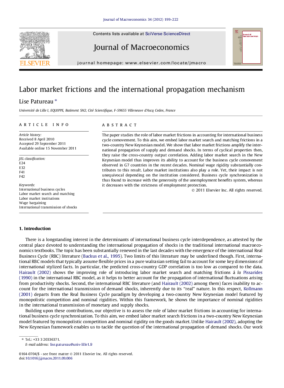 Labor market frictions and the international propagation mechanism