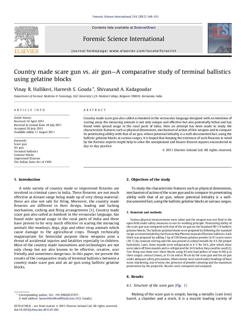 Country made scare gun vs. air gun—A comparative study of terminal ballistics using gelatine blocks