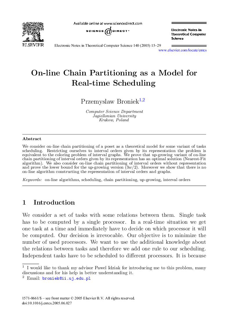 On-line Chain Partitioning as a Model for Real-time Scheduling