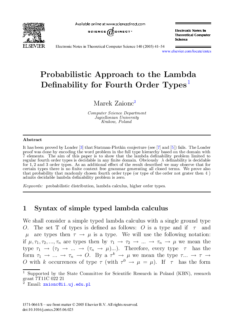 Probabilistic Approach to the Lambda Definability for Fourth Order Types