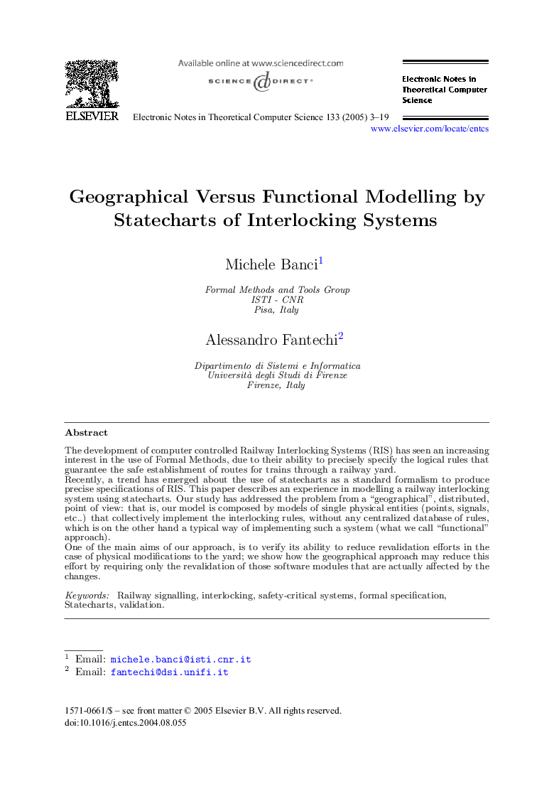 Geographical Versus Functional Modelling by Statecharts of Interlocking Systems
