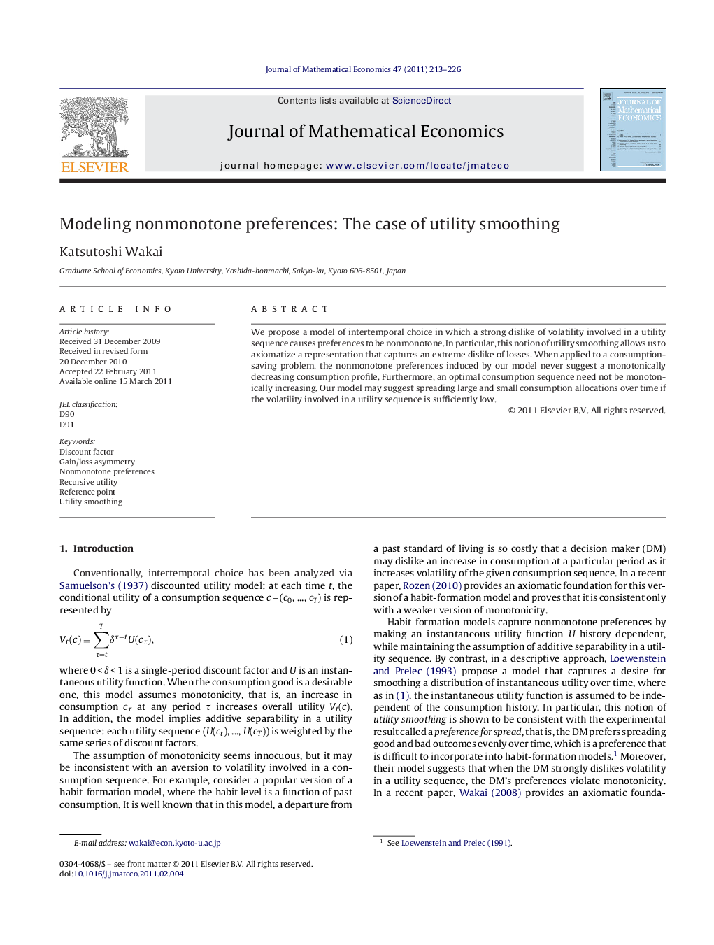 Modeling nonmonotone preferences: The case of utility smoothing