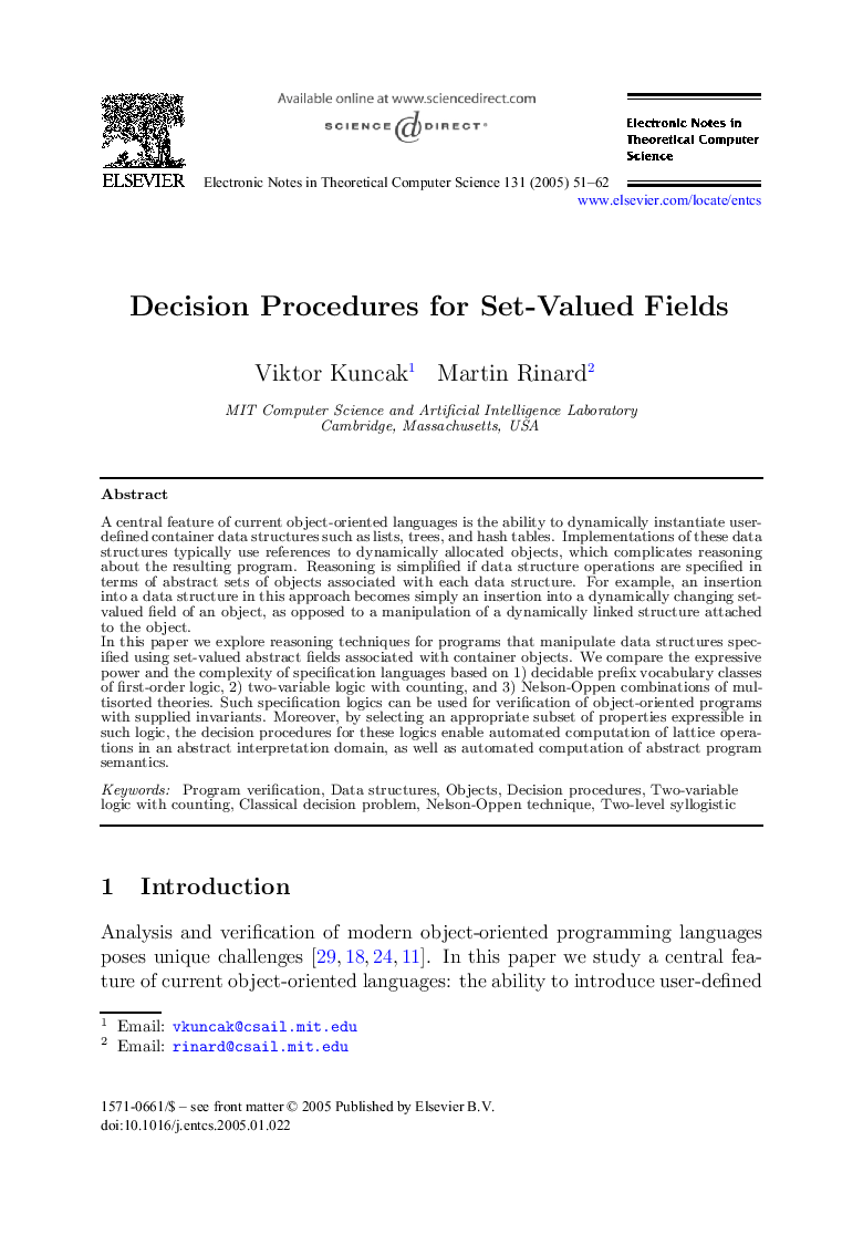 Decision Procedures for Set-Valued Fields