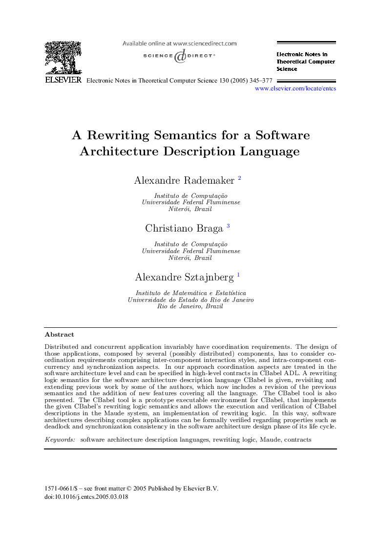 A Rewriting Semantics for a Software Architecture Description Language