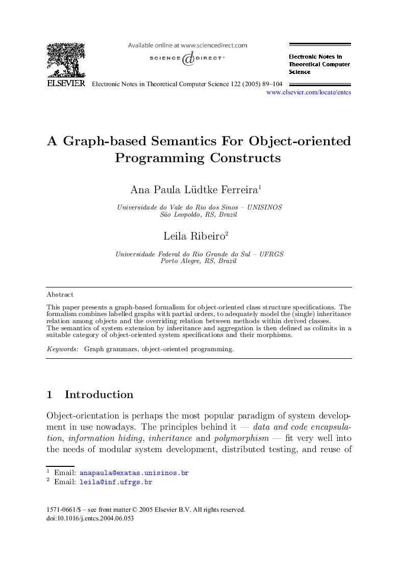 A Graph-based Semantics For Object-oriented Programming Constructs