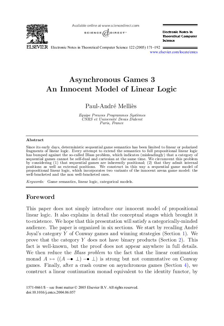 Asynchronous Games 3 An Innocent Model of Linear Logic