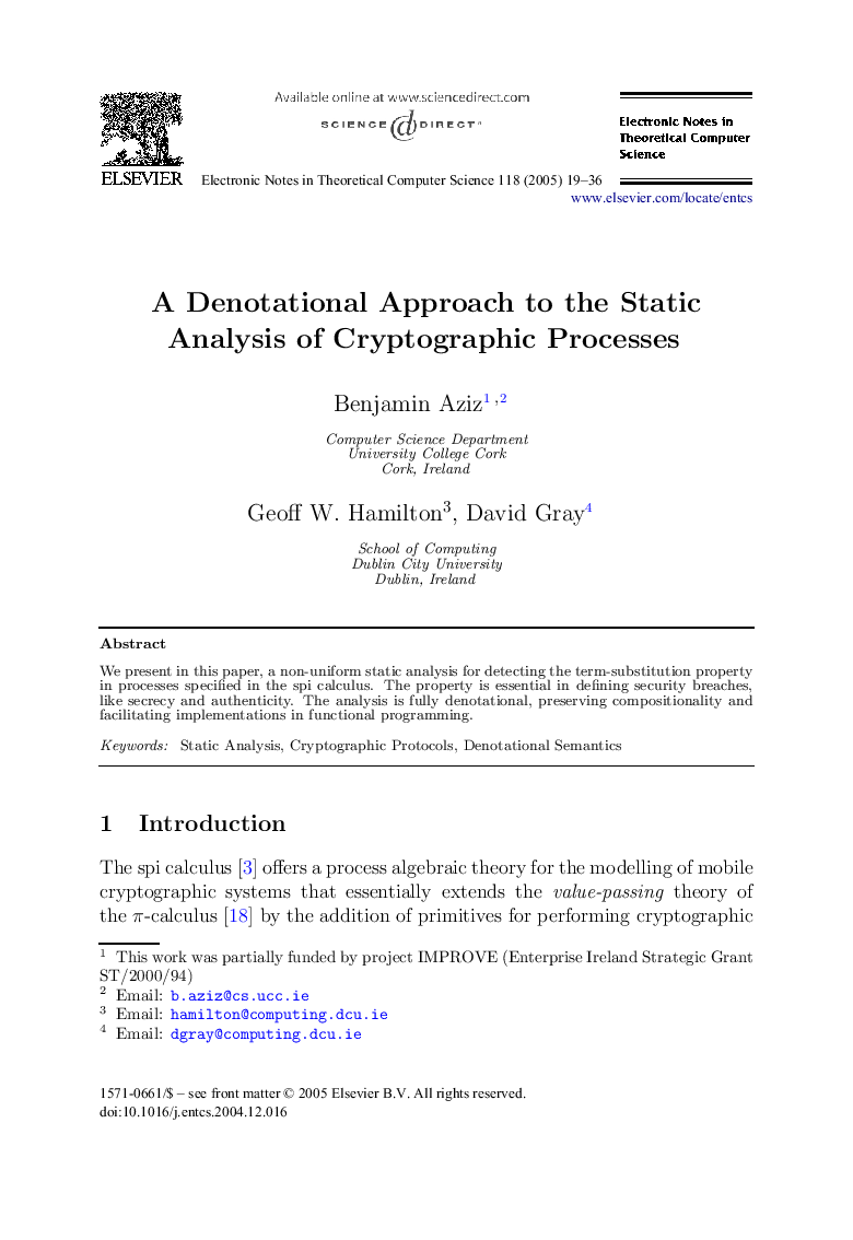 A Denotational Approach to the Static Analysis of Cryptographic Processes