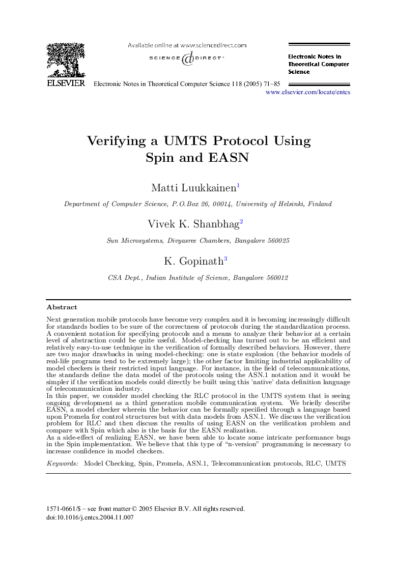 Verifying a UMTS Protocol Using Spin and EASN