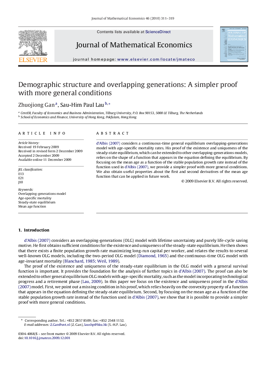 Demographic structure and overlapping generations: A simpler proof with more general conditions
