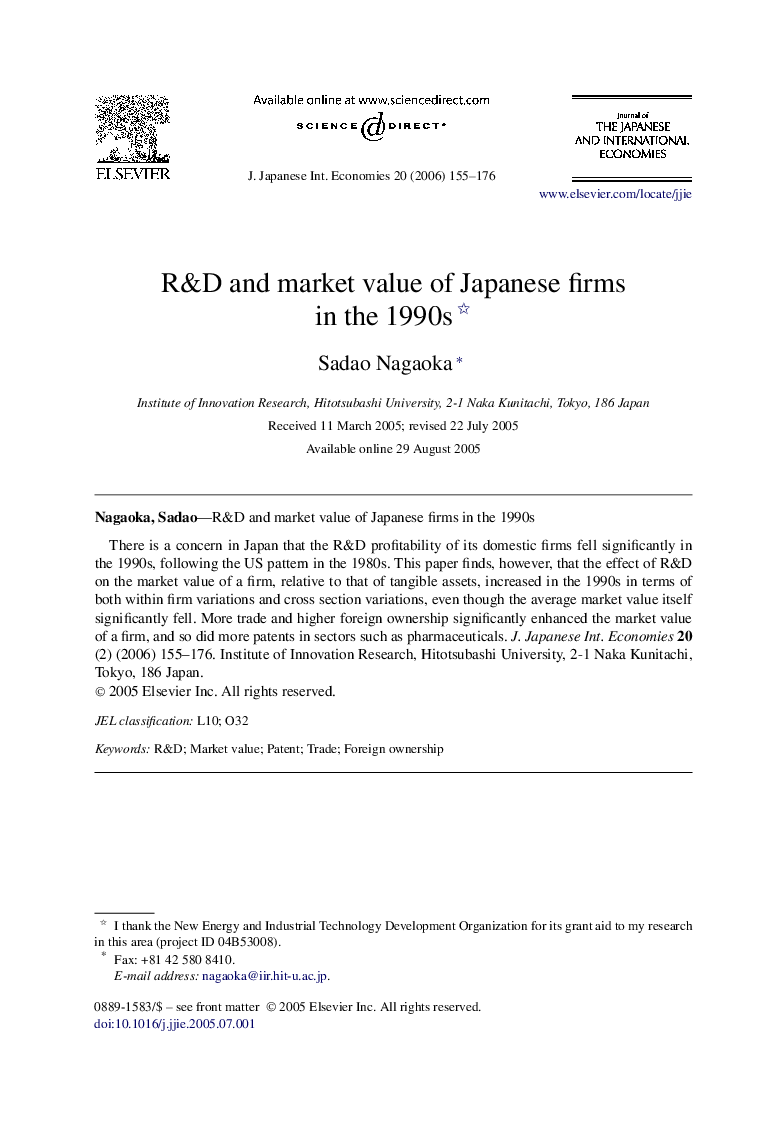 R&D and market value of Japanese firms in the 1990s
