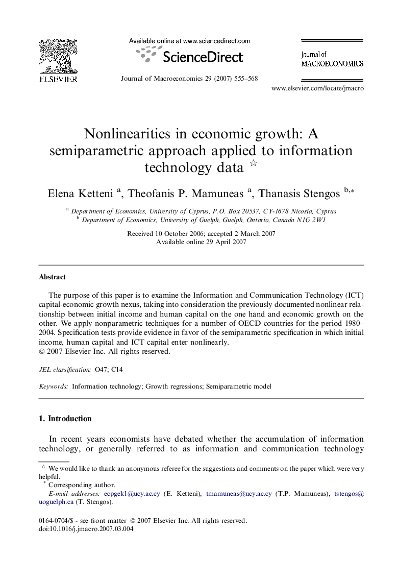Nonlinearities in economic growth: A semiparametric approach applied to information technology data