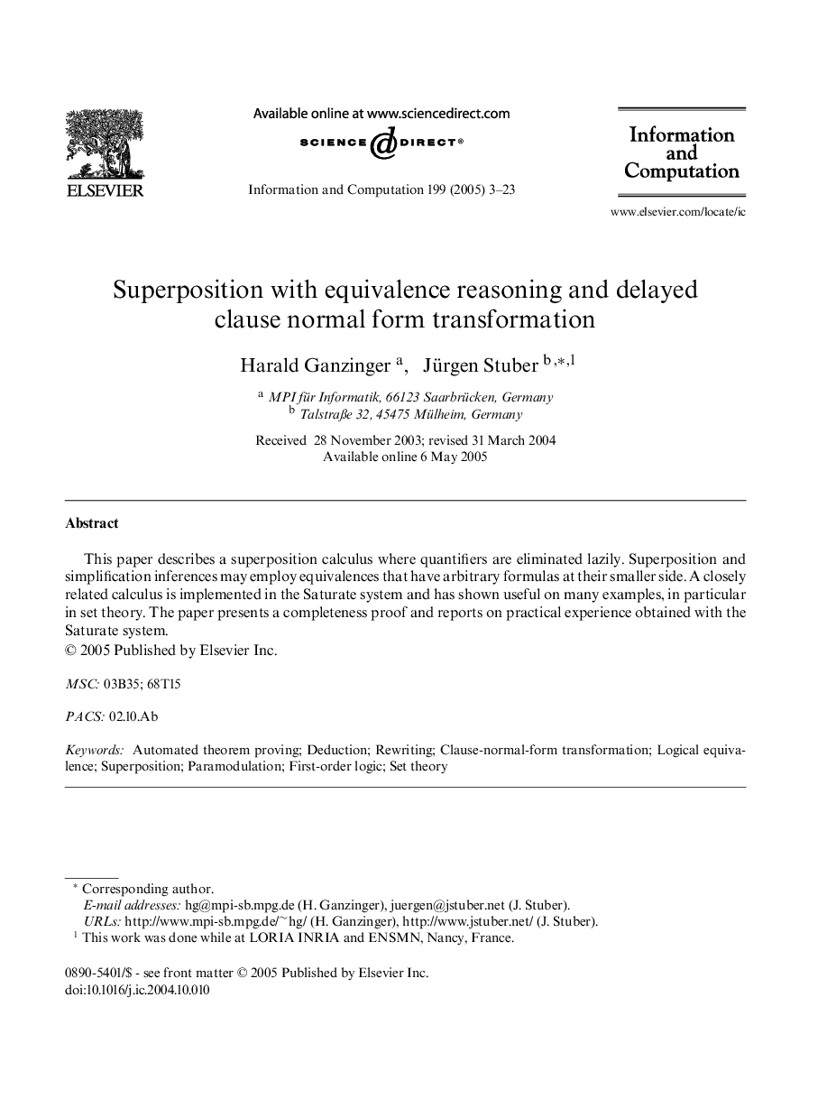 Superposition with equivalence reasoning and delayed clause normal form transformation