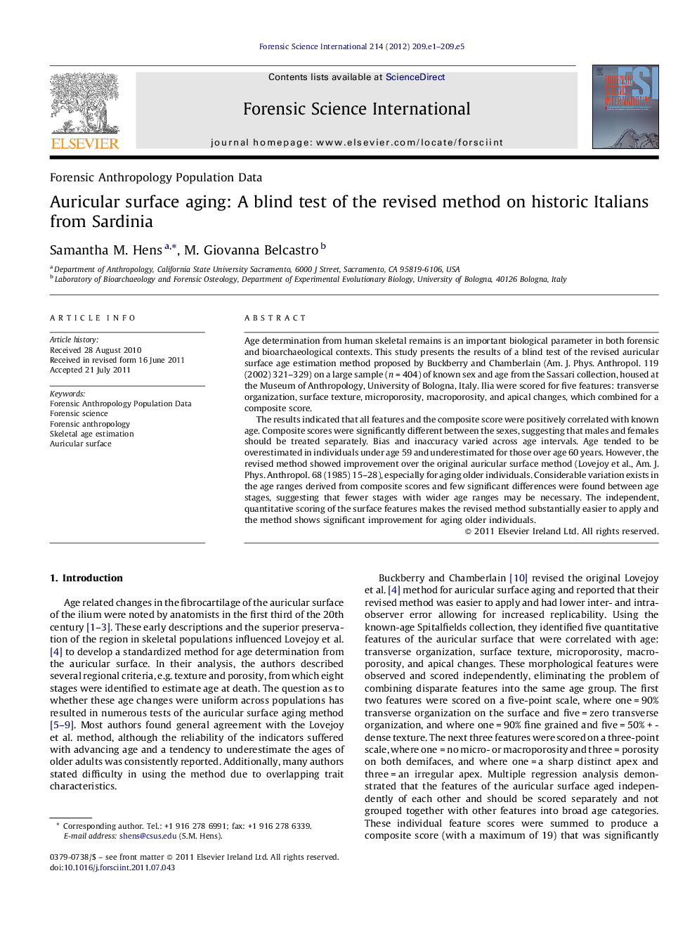 Auricular surface aging: A blind test of the revised method on historic Italians from Sardinia