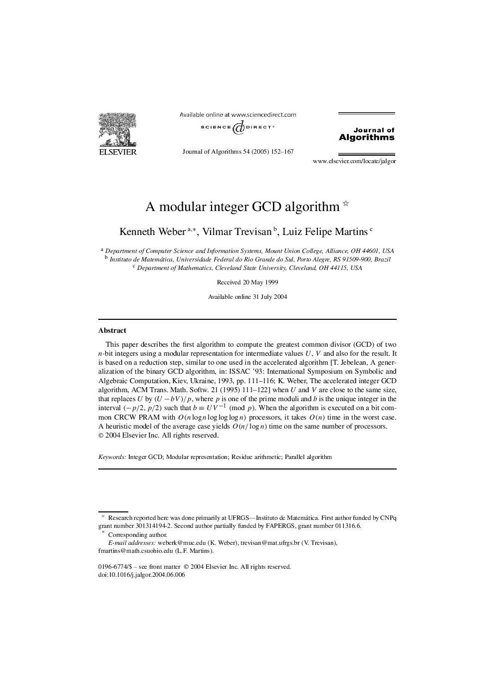 A modular integer GCD algorithm